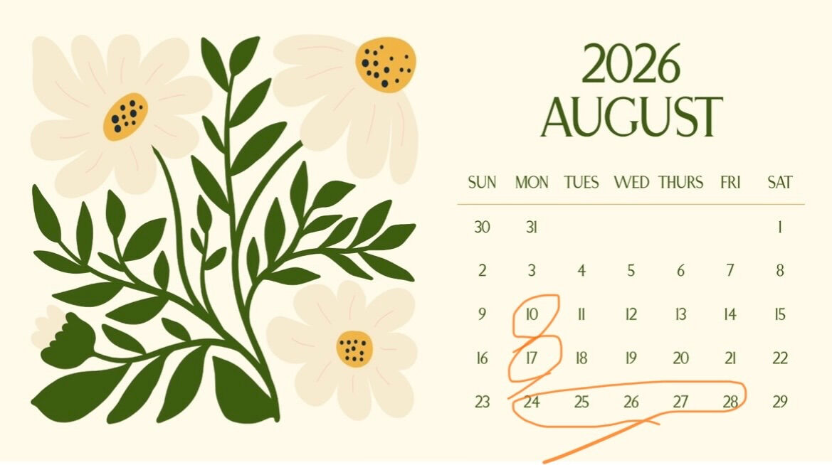 遅くなりましたが、8月の予定です